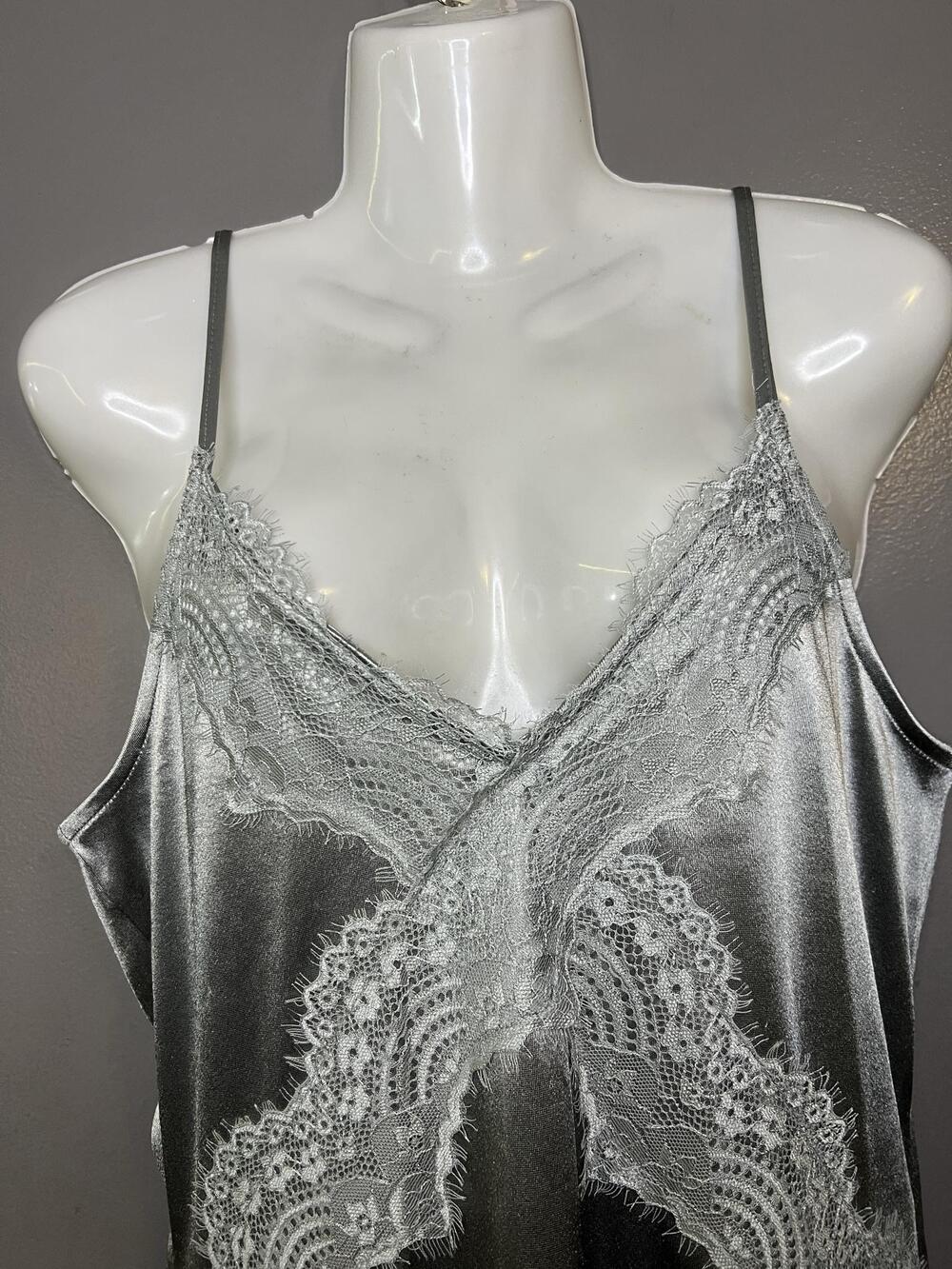 Vero Moda Dress Womens Medium Gray Satin Lace Slip Maxi Ombre Formal V Neck